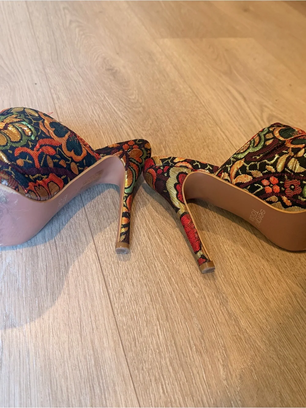 Sergio Todzi Red Floral Brocade open toe Mule Heels